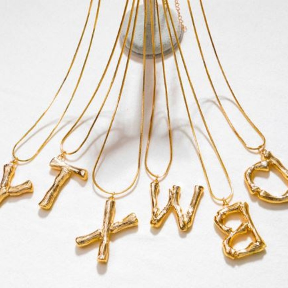 Any 2  $27 Gold P  Initial Bamboo Necklaces - Picture 7 of 8